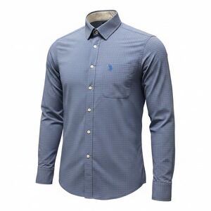 Button Down Shirt US Polo Assn S Mens Blue Excellent Slim Fit Micro Print Long S